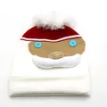 Detail of Christmas knitted beanie featuring white pom-pom and plush beard accent - Kids / White Snowman