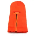 Close-up of bright orange knitted balaclava featuring a black zipper and warm fleece lining - Adjustable / Orange