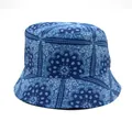 Cappello da sole reversibile con motivo paisley blu intenso e design a tesa rotonda - M（56-58cm） / Blu Scuro Paisley Bianco