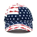 Berretto da baseball bandiera americana con stelle blu e strisce rosse silhouette di pesce - Regolabile / Stile Stelle E Strisce Rosso Bianco Blu