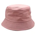 Detailed close-up of pink cotton bucket hat with parallel stitching on the wide brim - Pink / M (56-58cm)