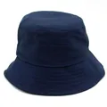 Detailed close-up of dark blue cotton bucket hat showing quality stitching and fabric texture - Navy Blue / M (56-58cm)