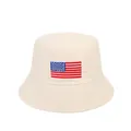 Beige bucket hat with American flag embroidery, premium cotton sun protection style - Adjustable / Beige