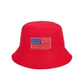 Red bucket hat with US flag embroidery for men and women, sun protection sun hat - Adjustable / Red