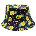 Bob réversible noir avec des motifs d'ananas de dessin animé drôles et colorés - M(56-58cm) / Noir
