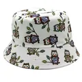 White reversible bucket hat featuring cartoon owl prints for summer sun protection - M (56-58cm) / White Owl Print (Style 1)