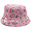 Pink cartoon unicorn and rainbow print bucket hat for girls with summer sun protection - M (56-58cm) / Pink