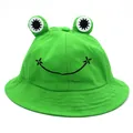 Süßer grüner Frosch Fischerhut mit großen Augen und Stickerei, modischer Sonnenhut für Damen - M (56-58cm) / Grün