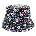 Cappello a secchiello reversibile con motivi floreali rosa e bianchi su tela nera - M (56-58cm) / Nero