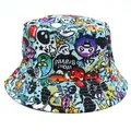 Cappello da pescatore blu reversibile con stampe graffiti di cartoni animati - M (56-58cm) / Blu Chiaro Graffiti