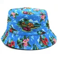 Bob réversible bleu avec imprimé tropical de palmiers et fleurs pour protection solaire - Taille unique / Île de Camion Rétro Bleu Brillant (Style 5)