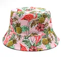 Détails d'imprimés tropicaux de flamants roses et ananas avec coutures sur le chapeau bob rose - M(56-58cm) / Rose