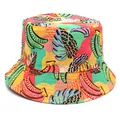 Bob réversible à imprimé banane avec motif tropical coloré pour la protection solaire plage - M (56-58cm) / Style Color-Block