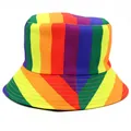 Detailed close-up of rainbow striped bucket hat with reinforced brim stitching - M (56-58cm) / Rainbow