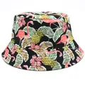 Chapeau bob noir unisexe avec motifs flamants roses, ananas et feuilles de palmier - M(56-58cm) / Noir