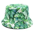 Détail des coutures renforcées sur un chapeau bob blanc à imprimé palmier tropical - Taille unique / Feuille de Monstera Blanc Vert Bleu (Style 7)