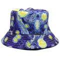 Close-up of Van Gogh Starry Night print details on breathable canvas bucket hat - M (56-58cm) / Van Gogh Starry Night Deep Blue