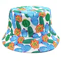 Close-up of vibrant cactus and floral print on white canvas reversible bucket hat fabric - M (56-58cm) / White