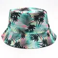 Détail de l'imprimé palmier tropical sur le chapeau bob avec dégradé de couleurs vives - Taille unique / Silhouette de Palmier Noir Dégradé (Style 9)