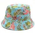 Chapeau bob bleu ciel avec imprimé tropical de flamants roses et d'ananas jaunes - M(56-58cm) / Bleu