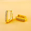 Minimalist gold-plated geometric earrings with micro-paved cubic zirconia accents - D-Shaped Geometric Polished Style