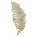 Elegante spilla a piuma dorata con cristalli bianchi scintillanti per abiti lusso - Oro