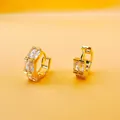 Irregular geometric gold hoop earrings with double-row cubic zirconia inlay - Round Double Row Rhinestone Style