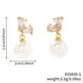 Detaillierte Größenangaben für Perlenohrringe mit Zirkonia in Gold mit Maßangaben - Goldener Schmetterling Zirkonia-Kunstperle Stil (E03835-1)
