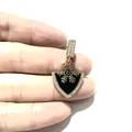 Shield-shaped gold necklace pendant with black enamel, snowflake motif and zircon accents - Gold Black Shield Snowflake (3)