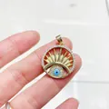 Golden Evil Eye pendant with blue zircon and sunburst micro-pave detailing for women - Gold-Colored Round Evil Eye Sunburst (No. 3)