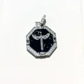 Detailed close-up of octagonal hip hop pendant with winged sword and micro-pave zircons - Silver Black Winged Sword Octagon (9)