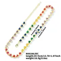 Detailed view of gold plated necklace with rainbow heart crystals and dimensions info - Colorful Gold Base (No.1)