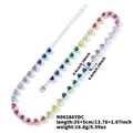 Macro view of a 35cm rainbow heart choker necklace with vibrant 0.6cm zircon gemstones - Colorful Silver Base (No.2)
