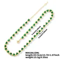 Detail of gold chain necklace with green heart-shaped zircons and size measurements - Green Gold Base (No.6)