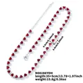 Detail view of heart-shaped necklace with red cubic zirconia and silver-plated base chain - Red Silver Base (No.8)