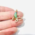 Exquisite gold-plated butterfly pendant with iridescent green inlay and white rhinestones - Green Iridescent Opal Zirconia Style / Gold 2