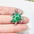 Detailed view of silver sea turtle pendant with green enamel and sparkling zircons - Silver Turtle (Green Enamel)
