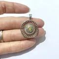 Two-tone silver and gold sun pendant with human face relief and cubic zirconia details - Round Sun Face Style (Gold 3)