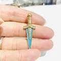 Golden sword pendant with blue enamel and micro-set cubic zirconia for women - Golden Blue Sword Pendant