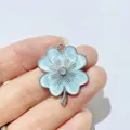 Light blue enamel four-leaf clover pendant with sparkling zircon for DIY jewelry making - Four-Leaf Clover Shape (White K No.2) / Silver