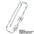 Detailed specs of Evil Eye tennis necklace with blue beads and cubic zirconia gems - Lake Blue
