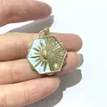 Macro detail of octagonal gold star and moon pendant with blue enamel and zircons - Octagon Style / Golden Octagon Star Moon Style (Gold 3)