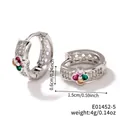 Detail view of colorful four-leaf flower hoop earrings with size and weight annotations - Silver Tone Multicolor Flower Style (E01452-5)