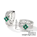 Detail shot of green clover earrings with silver finish and zircon dimensions - Silver Tone Green Flower Style (E01452-6)