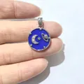 Close-up of star and moon celestial pendant with blue enamel inlay and tiny crystals - Silver Dark Blue Starry Sky Style (White 3)