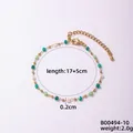 Detail der 17+5cm verstellbaren Länge des goldenen Perlenarmbands mit grünen Glassteinen - Grüner und Weißer Quadratischer Perlenstil(B00494-10)