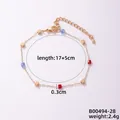 Detailansicht des goldenen Armbands mit roten und blauen Glasperlen und 17+5cm Länge - Roter und Blauer Quadratischer Perlenstil(B00494-28)