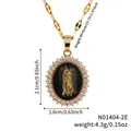 Detail van de Maagd Maria hanger met afmetingen 2.1x1.6cm en gouden ketting - Zwart (N01404-2E)