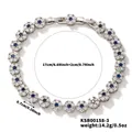 Detalle de pulsera de plata de 17cm con gemas azules y eslabones de flores con circonitas - Estilo de Flor Azul Oscuro (KSB00158-3)