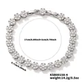 Detalle de una pulsera de circonitas de 17cm más 2cm con dimensiones y especificaciones - Estilo de Flor Blanca (KSB00158-4)